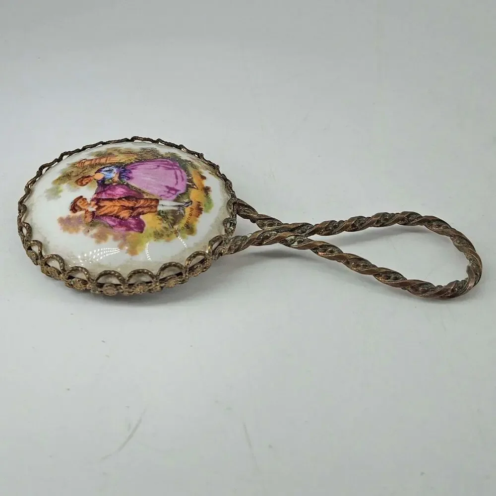 Vintage Hand Held Mirror porcelain Courting Couple Fragonard